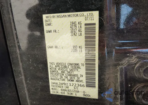 2012 Nissan Altima S z USA, uszkodzony, nr VIN 1N4AL2AP9CC122366